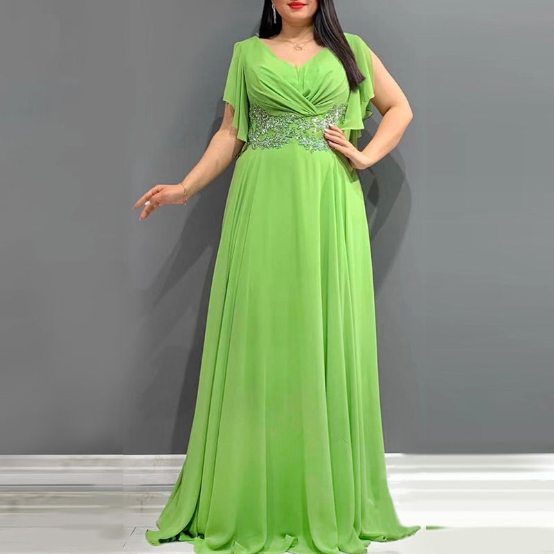 Solid Color V Neck Maxi Dresses Party Wholesale Womens Clothing N3823112800055