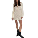 Women's Solid Color Long Sleeve Knitted Hollow Beach Cover-up Dresses Wholesale Womens Clothing N3824010500068