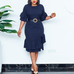Solid Color Three-Quarter Sleeve Ruffled Waist Dress Wholesale Womens Clothing N3823112300119