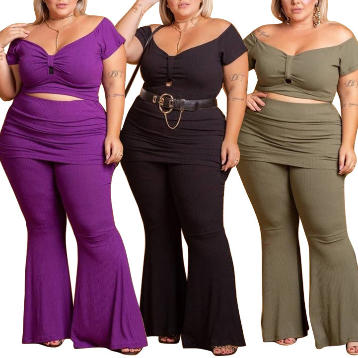Highly Elastic And Tight-Fitting Two-Piece Sets Wholesale Plus Size Womens Clothing N3823100900043