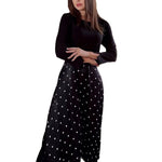 Long Sleeve Polka Dot Crew Neck Waist Dresses Wholesale Womens Clothing N3823122100015