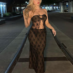 Lace Strapless Crop Tops High Waist Skirt Suit Wholesale Womens Clothing