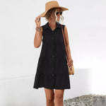 Lapel Patchwork Sleeveless Solid Shirt Dresses Wholesale Womens Clothing N3824042900038