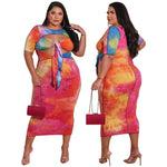 Wholesale Plus Size Clothing Sexy Round Neck Cut-Out Patchwork Tie-Dye Dress