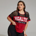 Wholesale Plus Size Womens Clothing Mesh Stitching Loose Sports Short-Sleeved Top