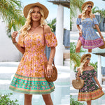 Bohemian Beach Off-Shoulder Printed Dress Wholesale Womens Clothing N3824041600056