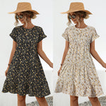 Round Neck Ruffle Sleeve Floral Printed Dresses Wholesale Womens Clothing N3824042900044