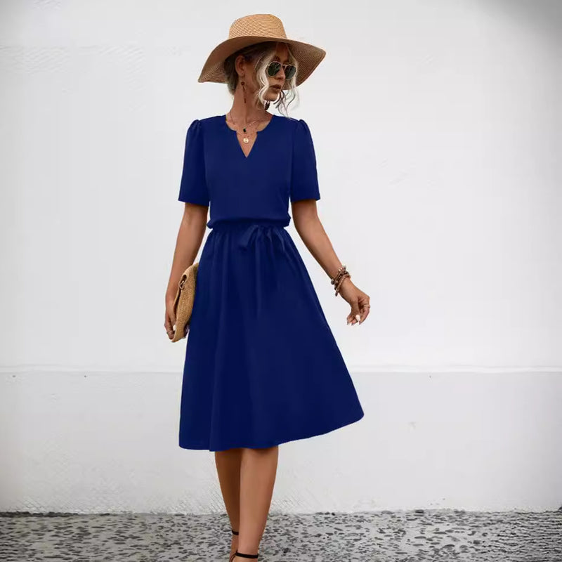 Elegant Solid Color Belted Dress Wholesale Womens Clothing N3824042900046