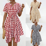 V-Neck Plaid Irregular Dresses Wholesale Womens Clothing N3824050700100