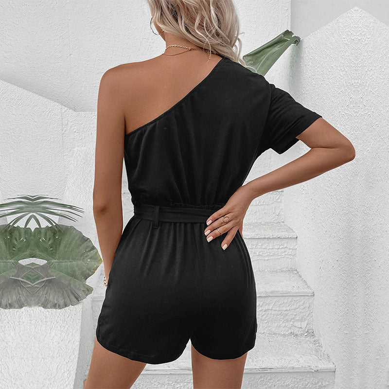 Casual One Shoulder Solid Color Rompers & Jumpsuits Wholesale Womens Clothing N3824022600090