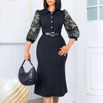 Lapel Single-Breasted Printed Long-Sleeved Panel Dress Wholesale Womens Clothing