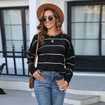 Stylish Striped Pullover Crew Neck Versatile Sweater Wholesale Womens Tops