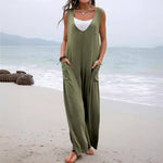 Solid Color Patch Pocket Fashion Jumpsuit V Neck Overalls Wholesale Womens Clothing N3824040700331