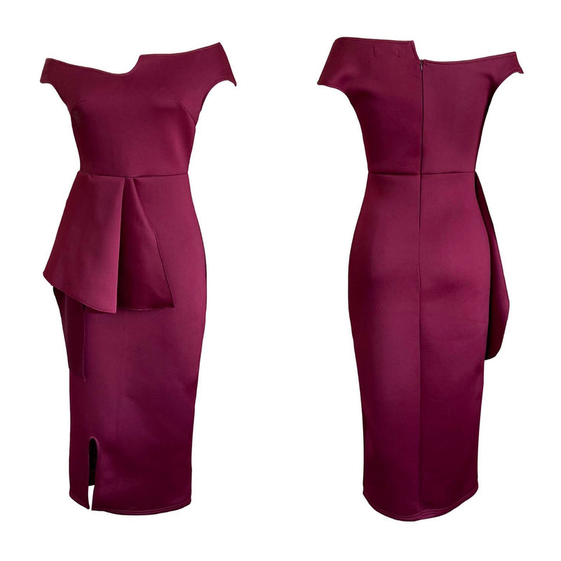 Ruffled Irregular Off-Shoulder Dress Wholesale Womens Clothing N3823112300139