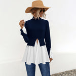 Irregular Ruffle High Collar Patchwork Shirt Wholesale Womens Clothing N3824050700096