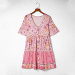 Loose Short Sleeve V-Neck Floral Print Dress Wholesale Dresses