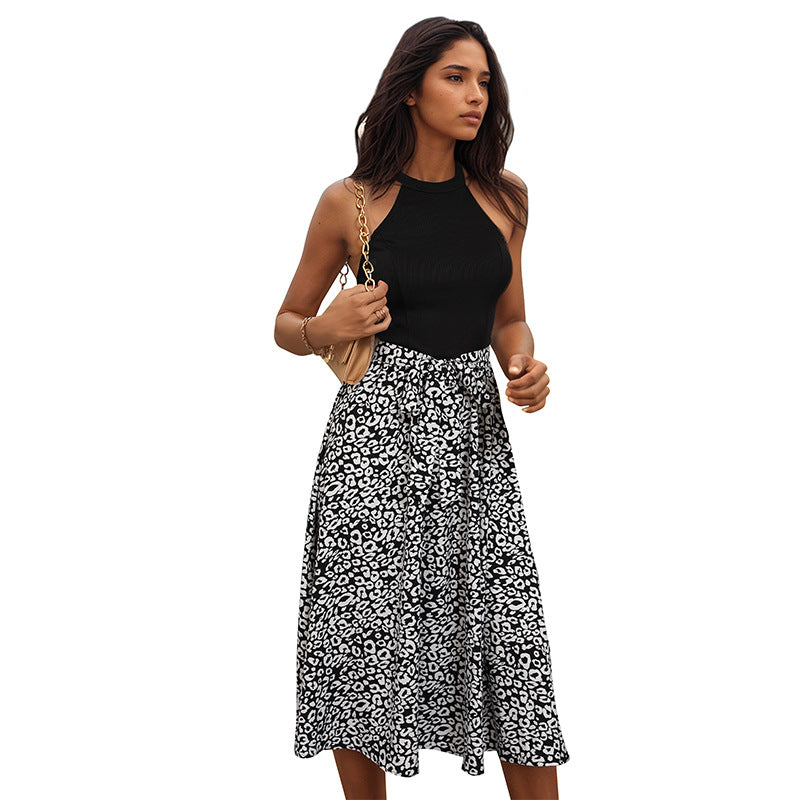 Leopard Print Panel Halter Dresses Wholesale Womens Clothing N3824041600024