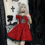 Dark Goth Halloween Jacquard Bubble Sleeve Short Dress Wholesale Dresses