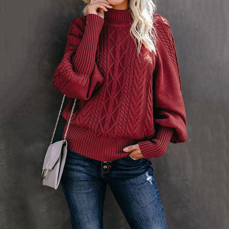 Solid Color Loose Long Sleeve Knit Half Turtleneck Sweater Wholesale Womens Tops