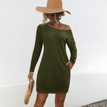 Long Sleeve Loose Strapless Pocket Dresses Wholesale Womens Clothing N3824050700099
