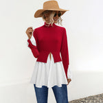 Irregular Ruffle High Collar Patchwork Shirt Wholesale Womens Clothing N3824050700096