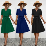 Elegant Solid Color Belted Dress Wholesale Womens Clothing N3824042900046