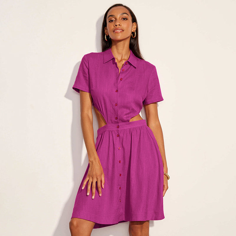 Casual Solid Color Waistless Short-Sleeved A-Line Shirt Dress Wholesale Dresses