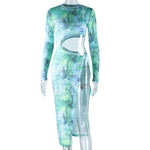 Sexy Round Neck Long Sleeve Hollow Slit Irregular Dresses Wholesale Womens Clothing N3823111100048