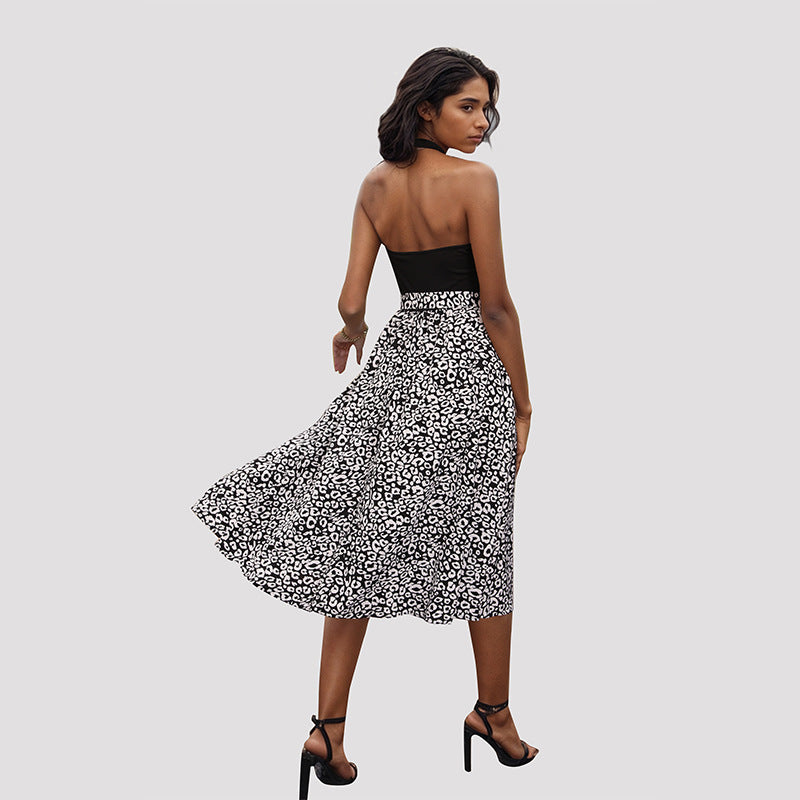 Leopard Print Panel Halter Dresses Wholesale Womens Clothing N3824041600024