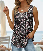 Pleated Square Neck Sleeveless Tank T-Shirt Wholesale Womens Clothing N3823070300208