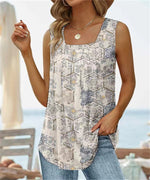Pleated Square Neck Sleeveless Tank T-Shirt Wholesale Womens Clothing N3823070300208