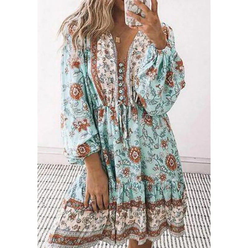Bohemian Cotton Dress With Printed Straps And High Waist Wholesale Womens Clothing N3823100900011