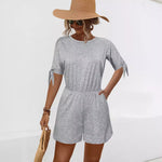 Split Sleeve Solid Color Lace Up Casual Rompers & Jumpsuit Wholesale Womens Clothing N3824050700111