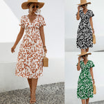Printed Shorts Sleeve V-Neck Dresses Wholesale Womens Clothing N3824042900040