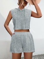 Hooded Sleeveless Patchwork Lace-Up Pocket Vest Shorts 2 Piece Set Wholesale Womens Clothing N3824050700106