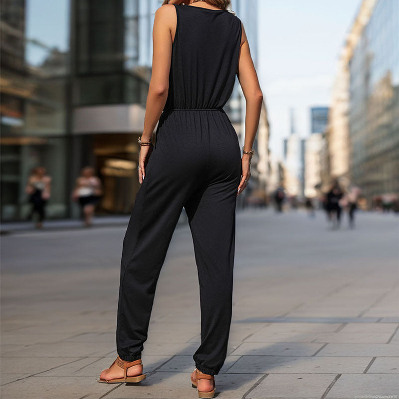 Black Sleeveless Zip Jumpsuits Wholesale Womens Clothing N3824041600022