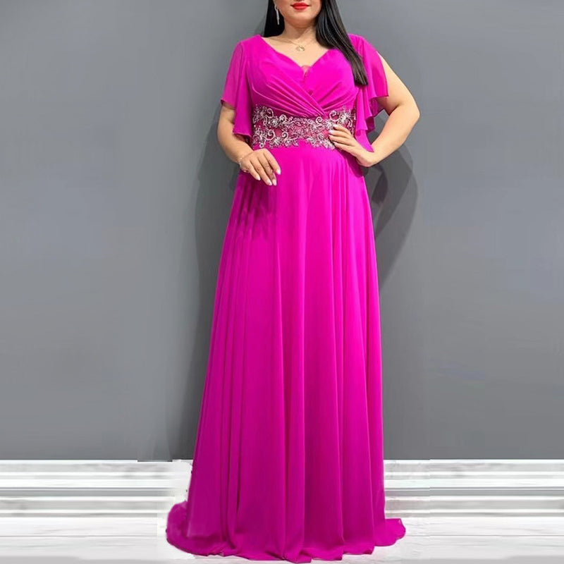 Solid Color V Neck Maxi Dresses Party Wholesale Womens Clothing N3823112800055