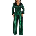 Sexy V-Neck Balloon Sleeve Hot Stamping Jumpsuit Wholesale Womens Clothing N3823103000098