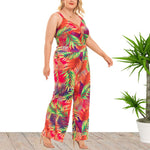 Wholesale Women'S Plus Size Clothing V-Neck Suspenders With Contrasting Color Printing Wide-Leg Jumpsuit