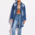 Fashion Long-Sleeved Ripped Hole Mid-Length Denim Jacket Wholesale Womens Clothing