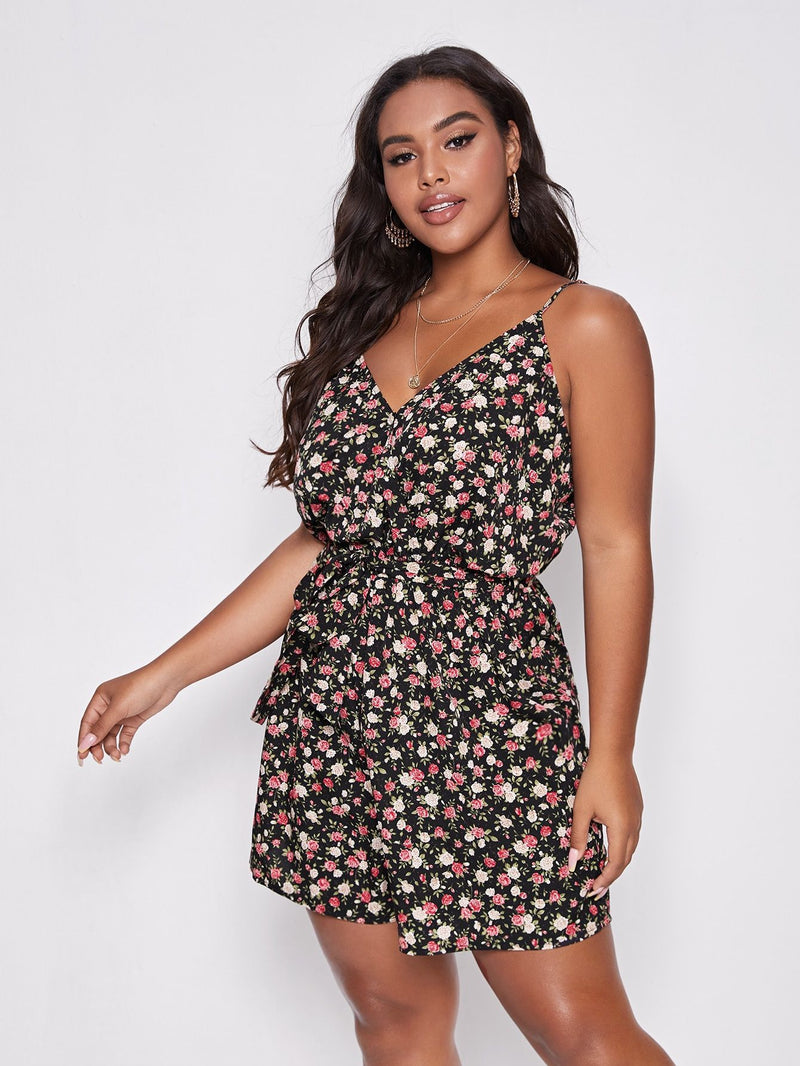 Sexy Suspender Floral Romper Loose Lace-Up Wholesale Plus Size Clothing