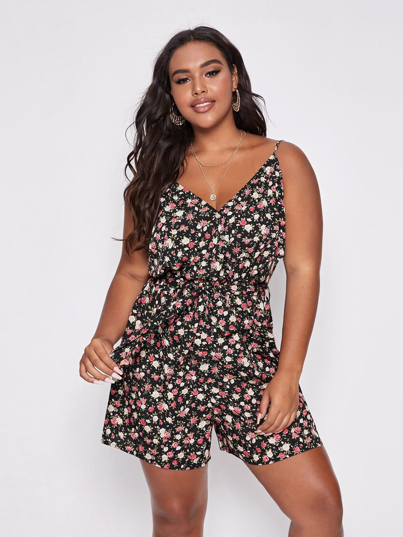Sexy Suspender Floral Romper Loose Lace-Up Wholesale Plus Size Clothing