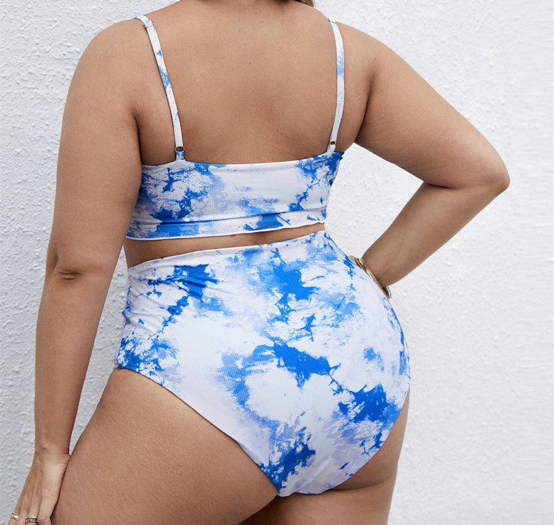 Wholesale Women'S Plus Size Clothing Contrasting Color High Waist Two-Piece Swimsuit
