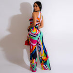 Sexy Print Waistband Hanging Neck Patchwork Jumpsuit Wholesale Plus Size Clothing