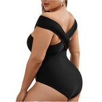 Wholesale Women'S Plus Size Clothing Crossover One-Shoulder Solid One-Piece Swimsuit