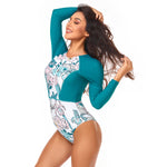 Long Sleeve Zip Triangle Conservative Contrast Print One-Piece Swimsuit Wholesale Women'S Clothing