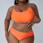 Wholesale Women'S Plus Size Clothing Paneled Color Contrast Square Neck Two-Piece Swimsuit