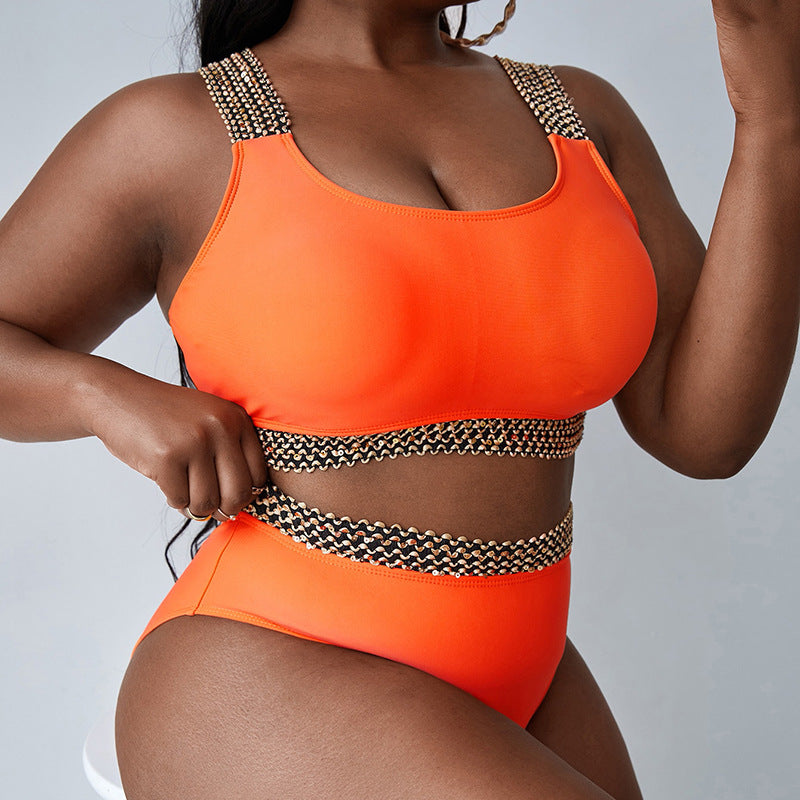 Wholesale Women'S Plus Size Clothing Paneled Color Contrast Square Neck Two-Piece Swimsuit
