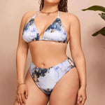 Wholesale Women'S Plus Size Clothing Printed Halter Neck Mesh Cardigan Three-Piece Swimsuit