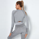 Knitted Sports Tights Seamless Long Sleeves Yoga Shirts Wholesale Activewear Tops